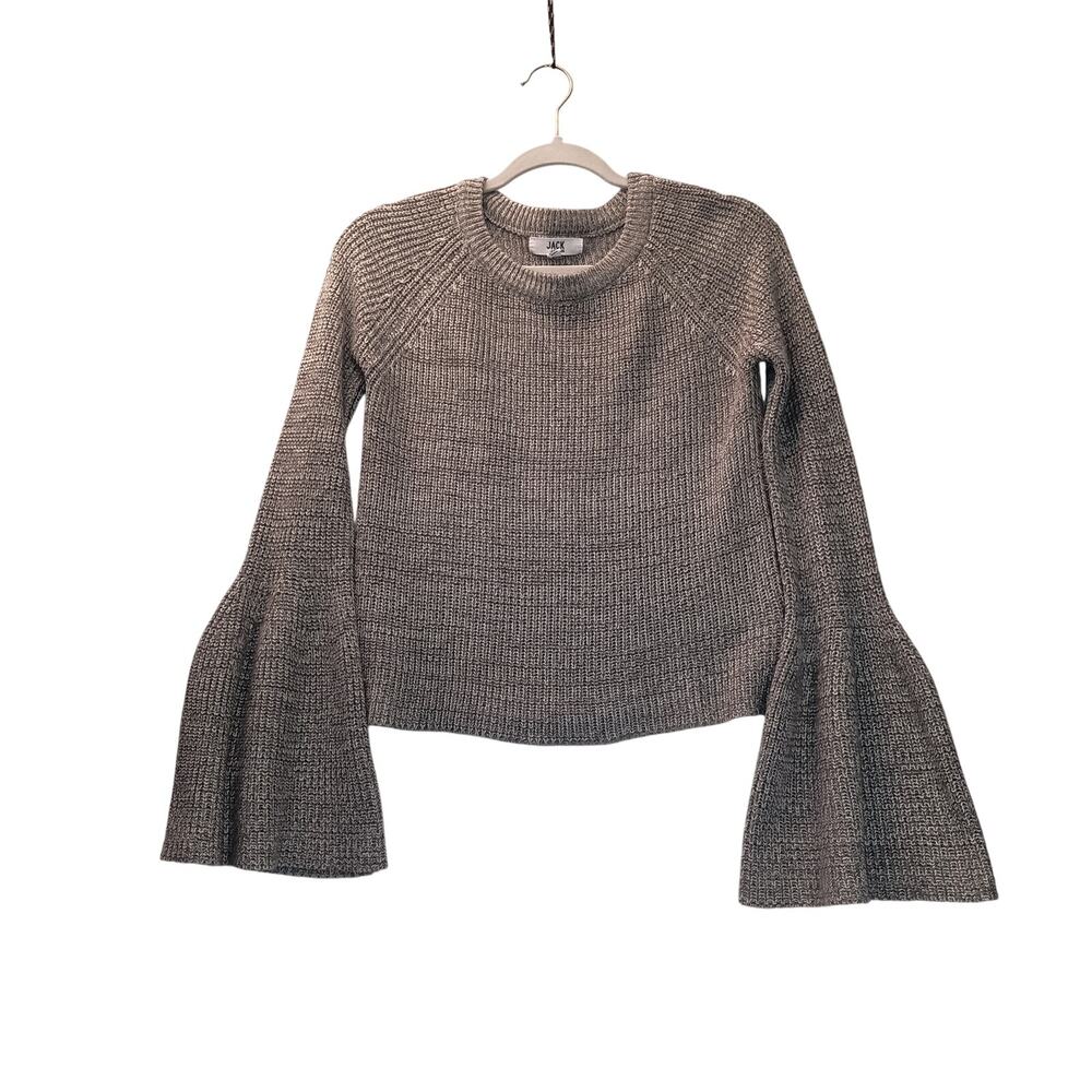 Jack by BB Dakota Deja Vu Bell Sleeve Cropped Gray Pull Over Sweater Size Small